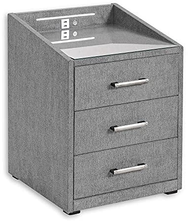Stella Trading MOON Nachttisch Boxspringbett, Uran Dunkelgrau - Funktionaler Nachtschrank mit USB-Anschluss und LED-Beleuchtung - 47 x 61 x 46 cm (B/H/T)