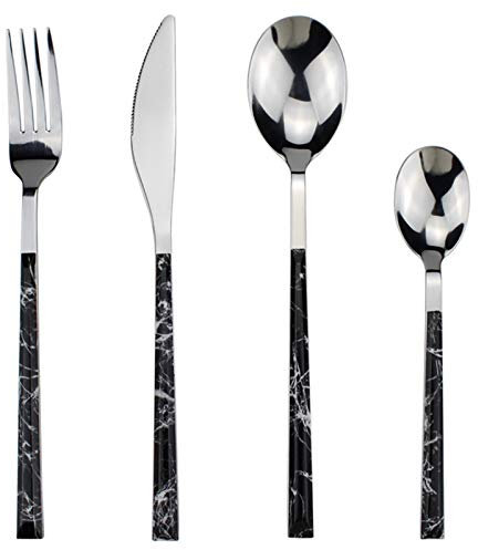 Bswefty Stainless Steel Western Cutlery Set Texture style plastics handle 4 in 1 durable fashion Dinnerware Set flatware for family (Color : QS426 Black)