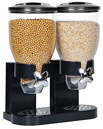 exari Dispensador de Cereales de Doble Barril, dispensador de Alimentos Secos con Almacenamiento Grande para Avena, Frijoles, nueces, arroz, contenedor de Almacenamiento de Cocina-Black