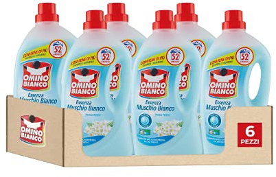 Omino Bianco - Detersivo Lavatrice Liquido, 312 Lavaggi, Rispetta Colori e Tessuti, Fresco Profumo con Essenza di Muschio Bianco, 2600 ml x 6 Confezioni