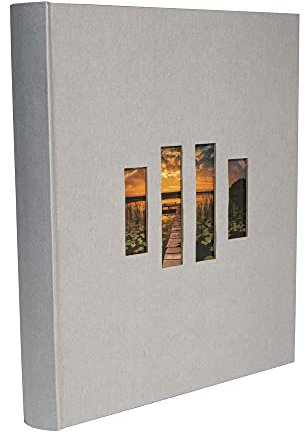 Exacompta 16072E Fotobuch MILANO 300 Fotos 60 schwarze Seiten Format 29 x 32 cm Einband aus grauem Papier mit Textileffekt Fenster zur individuellen Gestaltung FSC® zertifiziert