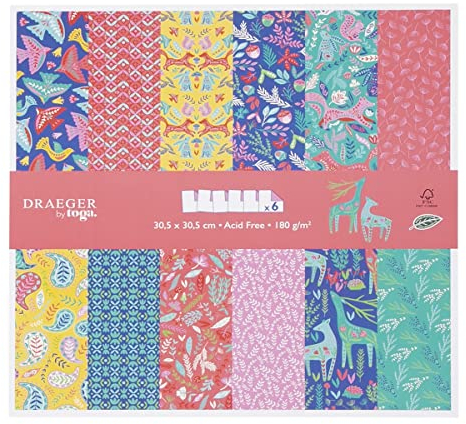 DRAEGER PARIS - Lot de Feuille à Motif - 30,5 x 30,5 cm - Multicolore - Loisir Créatif, Scrapbooking, Activité Manuelle