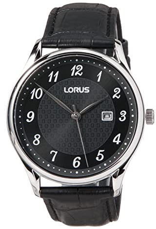 LORUS Damen Analog Quarz Uhr mit Leder und Metall Armband,Schwarz