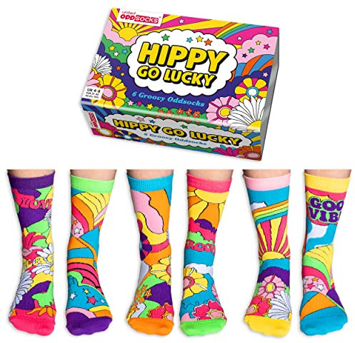 United Oddsocks Hippy Go Lucky Box of 6 Odd socks for Ladies - UK 4-8 EUR 37-42