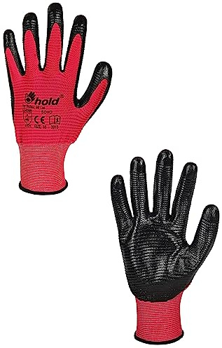 DINOZAVR Xema - Guanti da lavoro in nitrile Uomo Donna antiscivolo, senza cuciture, 12 paia - Rosso 10 XL