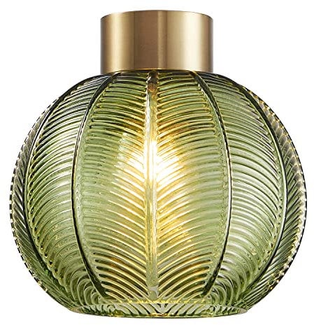HARPER LIVING Green Glass Lampshade, Pendant Lighting Easy Fit Shade, Elegant Green Glass Ceiling Pendant Light Shade with Antique Gold Top, Lovely Shade, 21cm Diameter (Green)