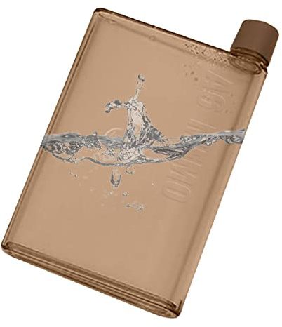 Bavokon Bouteille d'eau en Plastique,Bouteille d'eau,Bouteille Plate 350 ml/420 ML,Bouteilles Plates Minces étanches de Plastique Transparent pour Pique-Nique Remise Forme Sport à L'école Brun