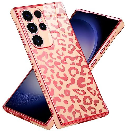 JIEZUIMEI Cover per Samsung Galaxy S21 Ultra 5G Custodia, Case Morbida in TPU con Stampa Leopardata Placcatura Custodia per Samsung S21 Ultra 5G Custodia Protettiva Antiurto Sottile in Silicone Rosa