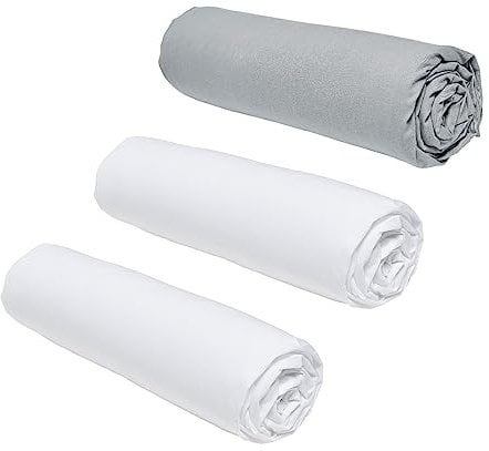 TODAY Essential - Lot de 3 draps Housses 160x200 cm 2 Personnes 100% Coton Craie/Acier