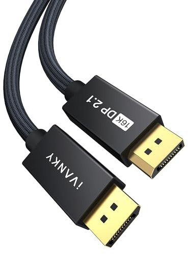 IVANKY DisplayPort 2.0 Kabel 3M, 16K/10K/8K@60Hz, 4K@240Hz/165Hz/144Hz, 2K@240Hz/165Hz/144Hz, DP Kabel 2.0 Kompatibel mit HDR10, FreeSync, G-Sync, DSC1.2, für Gaming Monitor Grafikkarte