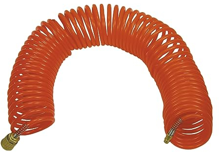 ABAC Spiralschlauch für Druckluft, Außendurchmesser 8 mm, Innendurchmesser 6 mm, komplett mit universellen Schnellkupplungen an den Enden. Länge 15 m