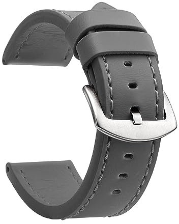 EcLusE Vintage-Uhrenarmband aus Leder mit Edelstahlschnalle, Schnellverschluss-Ersatzarmband für Damen und Herren, Graues Silber, 18 mm