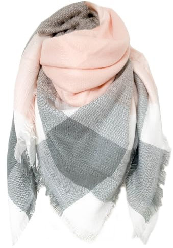 FIFTHAVE Schal Damen Rosa Scarf Women Winterschal, Schal Kariert übergroßer Quadratisch Deckenschal Warmer Oversized Fransen Cape Poncho Herbstschal