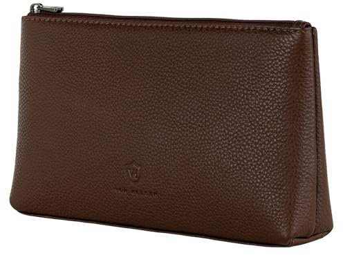 VON HEESEN Echtleder Kosmetiktasche für Damen & Herren - Kulturbeutel aus echtem Leder - Kulturtasche und Waschtasche für Männer und Frauen in Braun