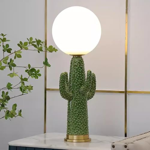 FAZRPIP Lampe de Table Cactus Vert – Petite Lampe de 50,8 cm/66 cm de Haut avec Base en céramique pour Tables – avec Douille d'ampoule E26 – Comprend Un Abat-Jour en Verre, veilleuse Moderne, Lampe