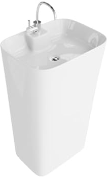 LAVITA Standwaschbecke Iva | Freistehendes Waschbecken Rechteckig | Waschbecken mit Überlauf und Hahnloch | Aus hochwertigem Porzellan | Bodenstehende Waschtisch | 86x50x38,5 cm | Weiß Glanz