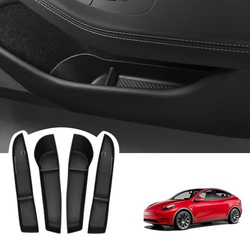 BASENOR 2024 2025 Newest Door Side Storage Box for Tesla Model 3 Highland Door Organizer Tray Front Rear Door Slot Pockets Car Door Protector Liner TPE Accessories Set of 4