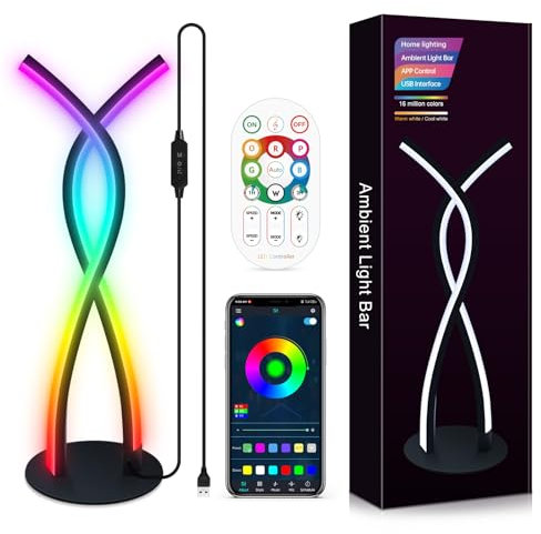 OurLeeme RGB Table Lamp Dimmable Night Light with Bluetooth Speaker Dynamic Lighting Bedside Desk Nightstand Light Smart App and Remote Control Atmosphere Lamp for Bedroom Game Room Creative Deco
