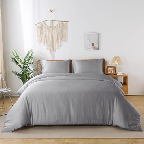 bienDo Bambus Bettwäsche Set 220x240, Grau, Seiden Bettbezug für Sommer und Winter, Kühlend, Silky Satin, Aesthetic Deckenbezug, Weicher als Ägyptische Baumwolle Duvet Cover
