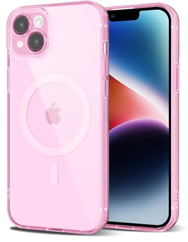 Svanove for iPhone 14 Plus Case Clear Compatible with Magsafe, Transparent Magnetic Magnet Mag Case, Cute Slim Thin Silicone Grip & Shockproof Camera Cover Drop Protection Bumper, Light Pink