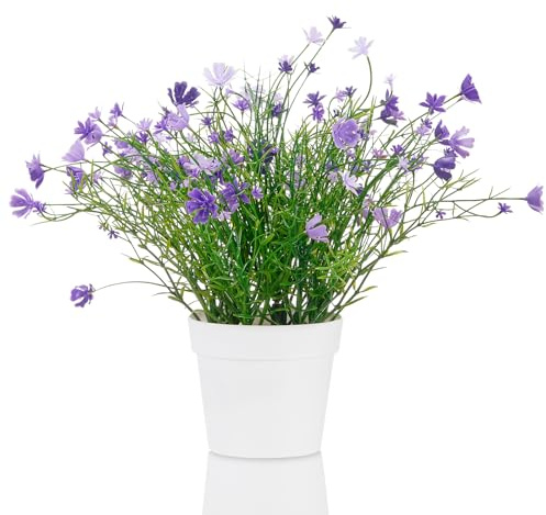 Blafrozzing Artificial Potted Fake Plants with Purple Flowers Faux Plants Indoor for Home Office Bookshelf Table Room Decor Purple
