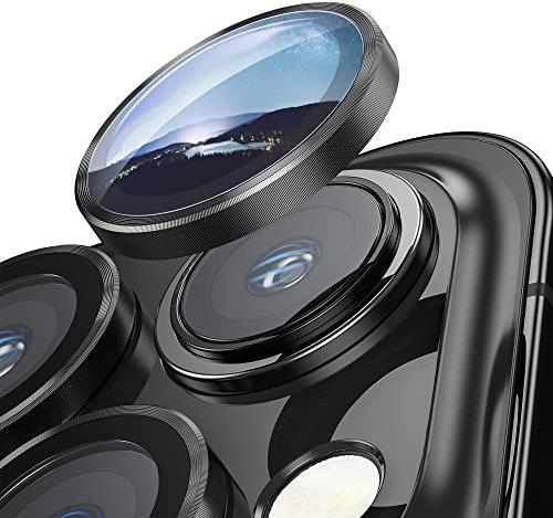 Muigi Camera Lens Protector for iPhone 14 Pro Max/14 Pro,[3+1Pack] HD Glass [Keep Original Shooting] Shatterproof 9H Tempered Glass Camera Screen Metal Ring Cover Film Accessories Black Titanium