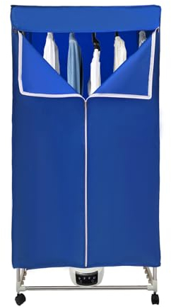 1500W Kleiderschrank Warmlufttrockner, Tragbare Elektrischer Trockner für Zuhause, Trockner Klein mit Timer, Tragbarer Kleiderschrank- Faltbaren - auf Rollen, Blau