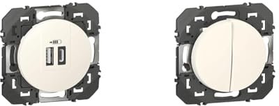 LEGRAND - Prise Double Chargeur USB-A + USB-C 3A/15W dooxie - Conforme Directive CEE & Interrupteur Mural Double ou Va-et-vient 10AX dooxie - Commande d'Éclairage (Sans Plaque)