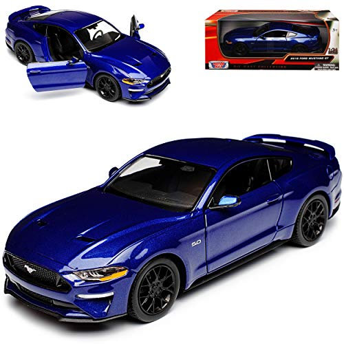 Ford Mustang VI Coupe Blau Modell Ab 2014 Version ab Facelift 2017 1/24 Motor Max Modell Auto mit individiuellem Wunschkennzeichen