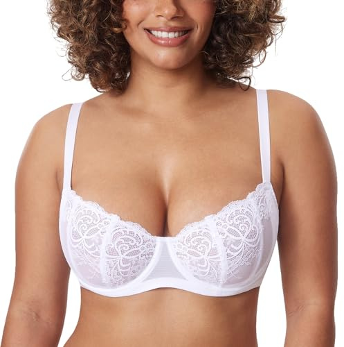DELIMIRA Women's Balconette Lace Plus Size Sexy Bras White 40DD