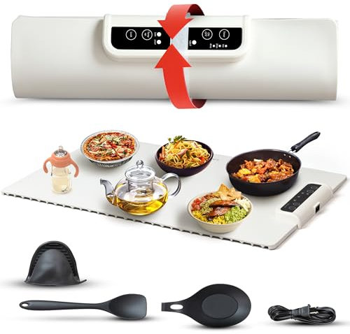 Rollerup Electric Food Warming Mat - Portable Silicone Tray w/Fast Heating, Best Kitchen Gadget to Keep Food Warm for Parties, Buffets, Serving, & Thawing - Silicone Accessories Included