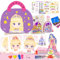 Santentre 4 in 1 Papier Dress Up Bastelset Aufkleber Spielzeug, Schminke Auf Papier Spielen, Diamond Painting Prinzessin, Folienspaß, Sticker, Geschenk für Mädchen Alter 4 5 6 7 8+ Jahr alt