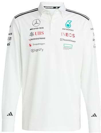 adidas Men's Mercedes - AMG Petronas Formula ONE Team Team Polo Long Sleeve Men, White/Black, XL