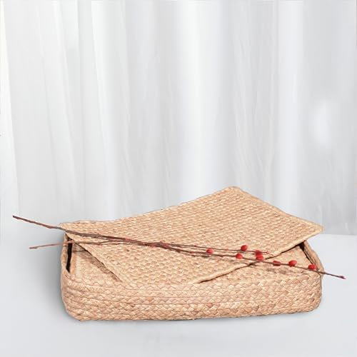 ART pinecone Handwoven Water Hyacinth Placemats Set of 6, Eco-Friendly, Wicker placemats with Holder, Rustic Kitchen Accents, Square Placemats (Water Hyacinth Oblong, 16-inch)