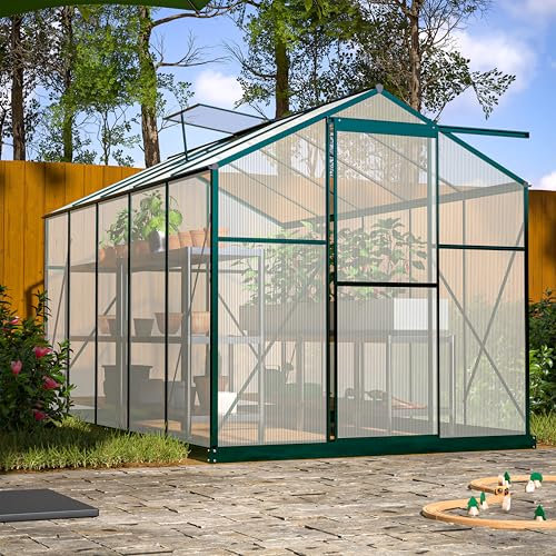 Greenhouse 6' x 10' Green Aluminium Frame Polycarbonate Panels by Garden Universe Inc Free Base GH10x6G-Amz