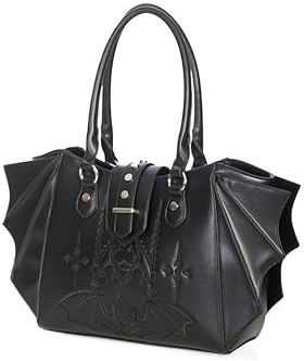 Banned Schwarze Gothic-Handtasche mit Fledermausflügel, Halloween-Wappen, Vampir, Alt-Stil, Handtasche