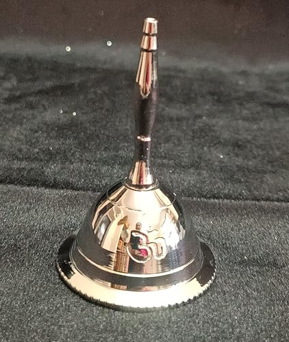 Indian Consigners OM Handglocke Silber Aum Call Glocken 7,6 cm Nickel Altar Pendel (OM)