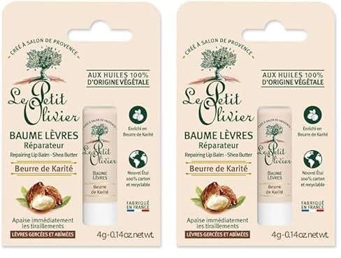LE PETIT OLIVIER - Baume Lèvres Réparateur - Beurre De Karité - Répare & Apaise - Lèvres Gercées Et Abîmées - Huiles 100% D'Origine Végétale - Fabriqué en France - 4 g (Lot de 2)