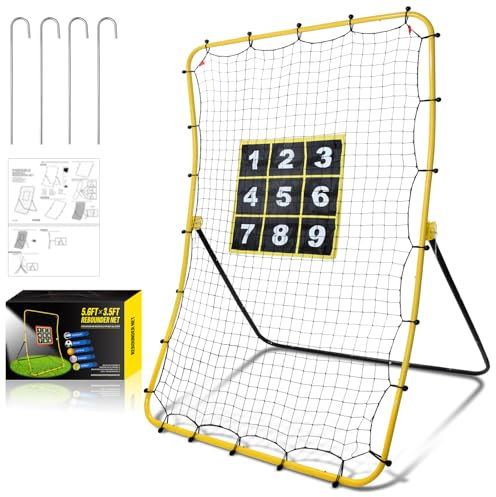 Eastgoing Baseball- und Softball-Rebounder-Netz, Baseball-Pitching-Netz mit Aufstellziel, Multi-Winkel-Rückprallnetz für Volleyball-Rebounder, Fußball-Rebounder (1,5 x 1,9 m)