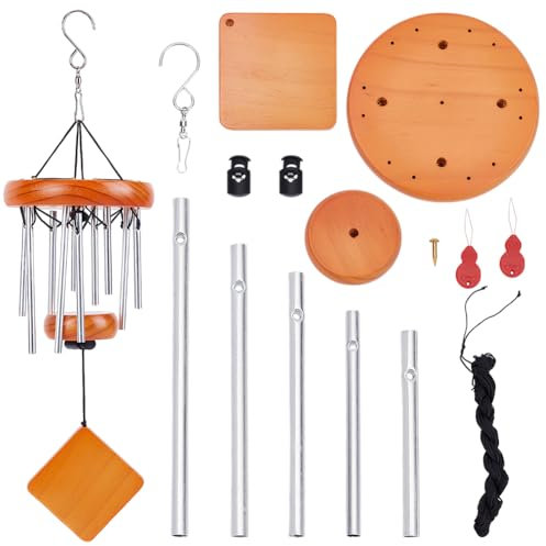 AHANDMAKER Windspiele Für Den Außenbereich Tiefer Ton Mit 10 gestimmten Röhre Und Haken Elegantes Rundes Windspiel Gedenk Windspiele als Gartendekoration Garten, Terrasse, Hof, Zen-Dekoration, Orange