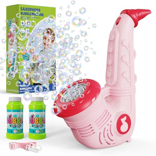 PANACARE Saxophon Seifenblasenmaschine für Kinder, Bubble Machine 5000+ Blasen/Min mit Seifenblasenlösung für Hochzeit/Geburtstag/Party/Ostern, Kinderspielzeug Geschenk für Junge&Mädchen 345678（Pink）