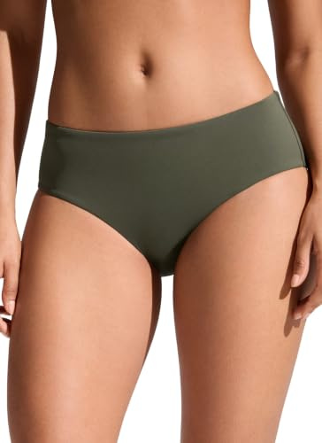 CRZ YOGA Mid Waisted Bikini Bottoms for Women - Full Coverage Bathing Suit Swimsuit Basic Swim Briefs Dark Olive Medium