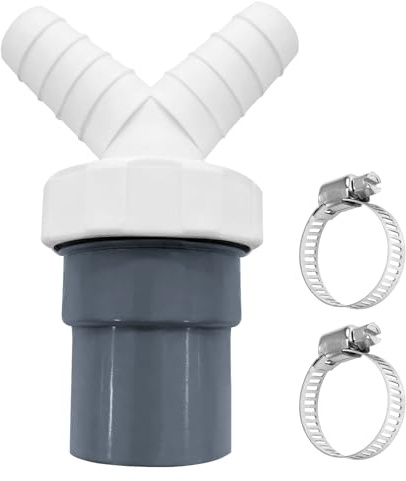 Geschirrspüler Abfluss Adapter Doppelanschluss Y, Waschmaschinenanschluss Adapter, Abgang für Rohr Ø40 mm und Eingang Ø18-24 mm für den Waschmaschine Trockner, mit 2 pcs Schlauchschelle Ø20-32 mm