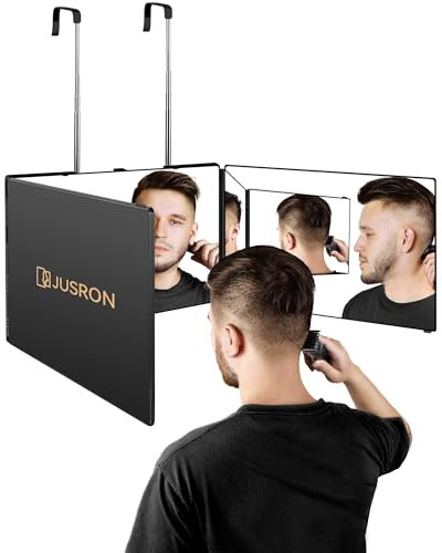 JUSRON 3 Way Mirror for Self Hair Cutting, 360 Trifold Barber Mirrors Sided Makeup to See Back of Head, Used Coloring, Braiding, DIY Haircut Tool is Good Gift Men/Women (Without LED), Black