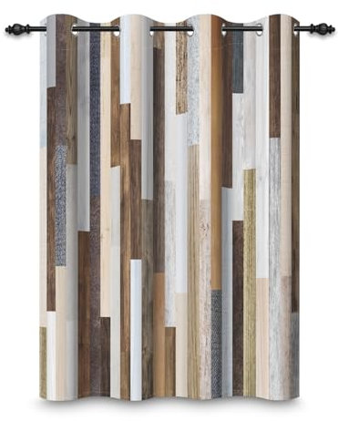 ggaimwf 107x160cm Cortina Opaca con Tablero de Madera Vintage Marrón Rayas Verticales Rústico Cortinas con Ojales y Aislamiento térmico para Sala de Estar Dormitorio Comedor,1 Panel Individual