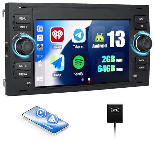 SIXWIN 2+64G Android 13 Autoradio für Ford C-Max/Galaxy/Connect/Fiesta/S-Max mit Carplay/Android Auto/Mirrorlink,7 Zoll Kapazitive Touchscreen mit WiFi GPS Bluetooth FM/RDS EQ