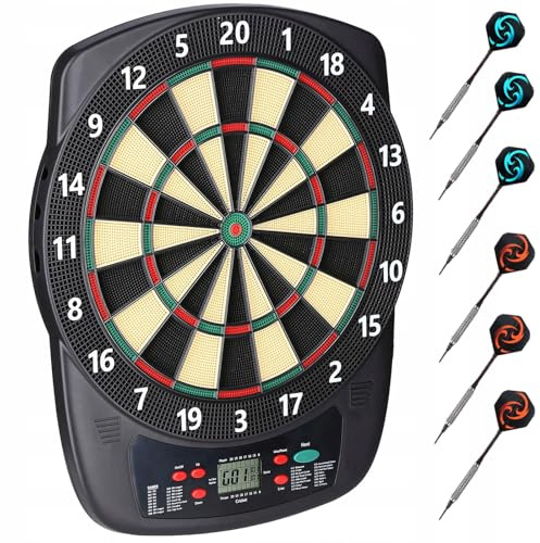 Dartscheibe Elektronisch Soft Dartautomat mit 4 LCD Displays 32 Spiele 590 Variationen Dart für 1 bis 8 Spieler FDC015