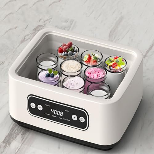 Yogurtera Eléctrica Con 9 Tarros con Temporizador, Termostato Ajustable, Maquina Para Hacer Yogur Casero, Yogurtera para Yogur, Queso Fresco y Queso Crema, 1.6L,Square-with9Cups