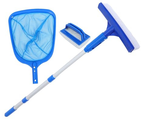 FUNOMOCYA Kit de Limpieza de Piscina con Cepillo Telescópica Cepillo de Esponja y Recolectora Equipamiento de Limpieza para Estanques y SPA Azul