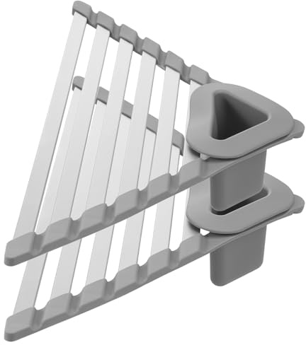 Eyoulife 2 Stück Dreieckiges Abtropfgestell Faltbar Silikon Dreieckiges Abtropfgitter Spüle Stabilisieren Platz Sparen für Geschirr Obst Gemüse Schwämme Seife